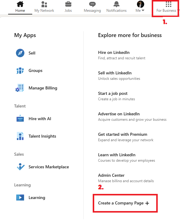 Open the page creation menu